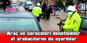 TRAFİK EKİPLERİ ARAÇLARI DENETLEDİ AT ARABACILARINI UYARDI