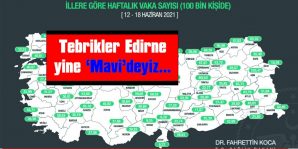 EDİRNE, TÜRKİYE GENELİNDE VAKA SAYISI EN DÜŞÜK 5. İL OLDU