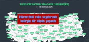 GEÇEN HAFTA 100 BİN KİŞİDE GÖRÜLEN VAKA SAYISI 191, 51 OLAN EDİRNE’DE BU HAFTA 74,06’YA GERİLEDİ