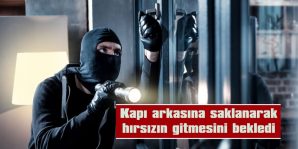 HIRSIZDAN KORKAN EV SAHİBİ KAPININ ARKASINA GİZLENDİ